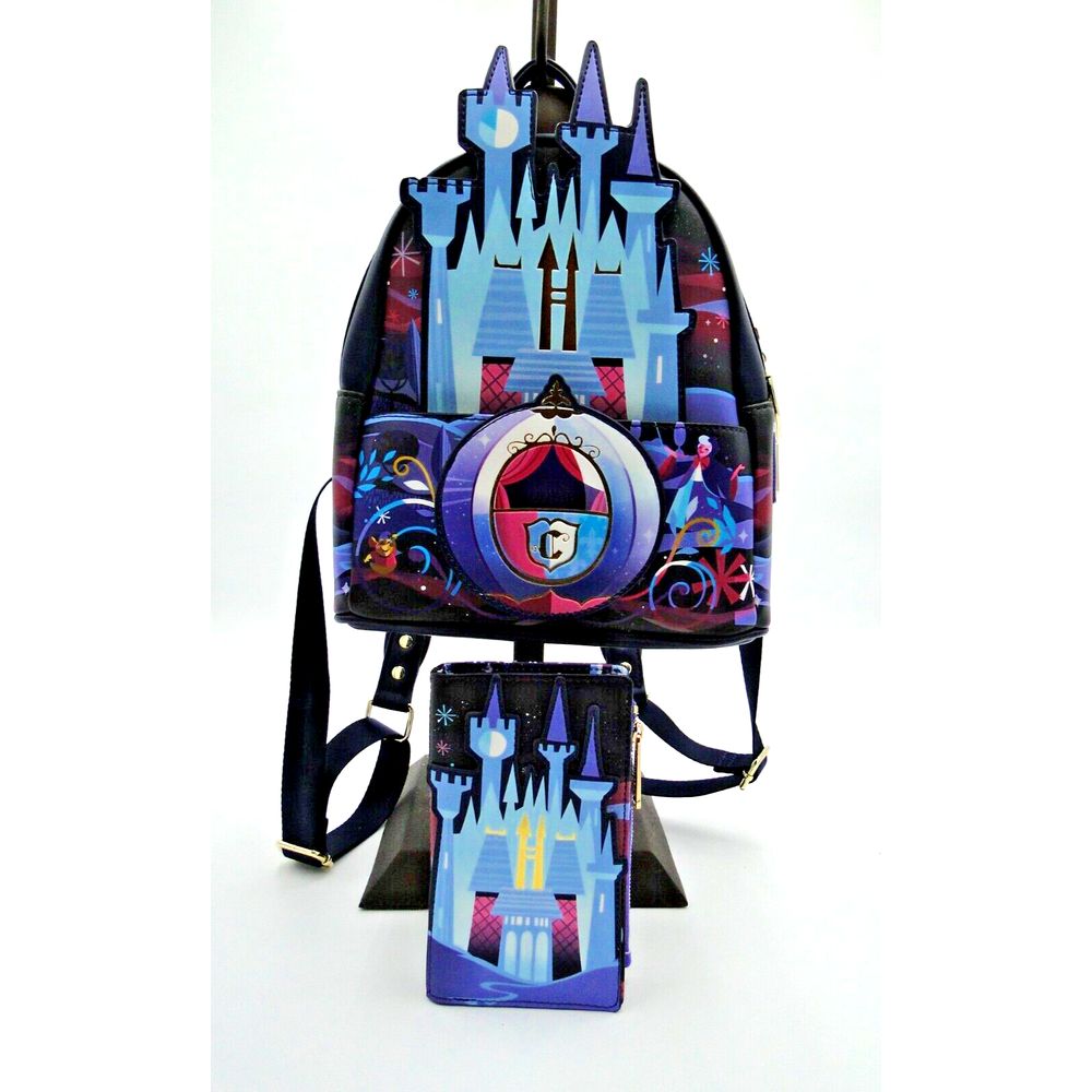 Loungefly Disney Cinderella Castle Purple Mini Backpack With Wallet Womens Nwot